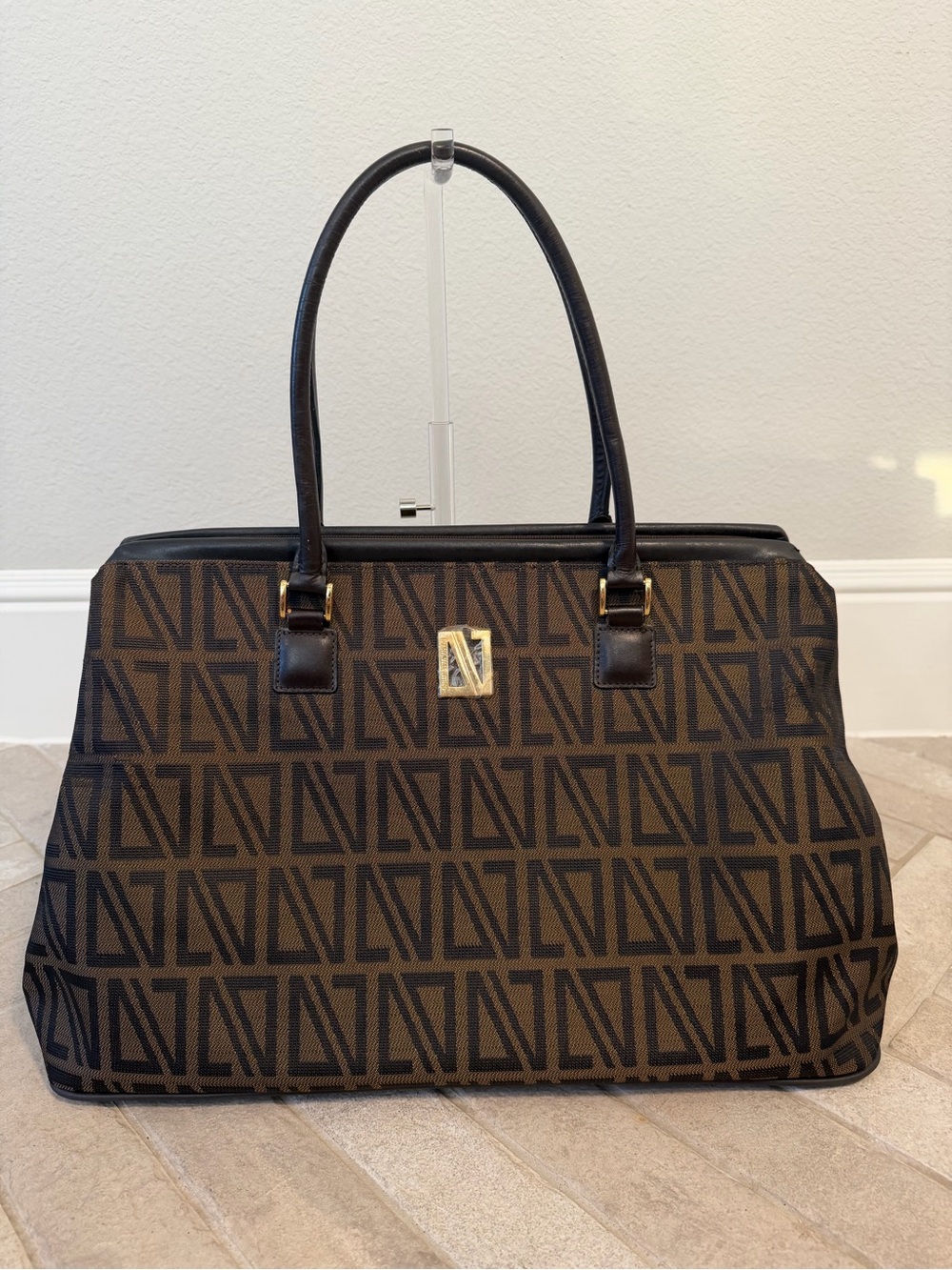 Diana Valentino Paris Brown Monogram Jacquard Large Handbag Tote